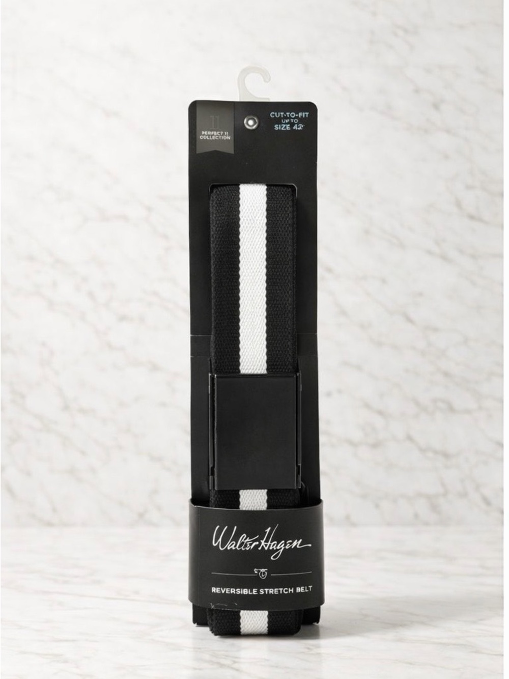 Walter Hagen Black and White Stripe Stretch Belt